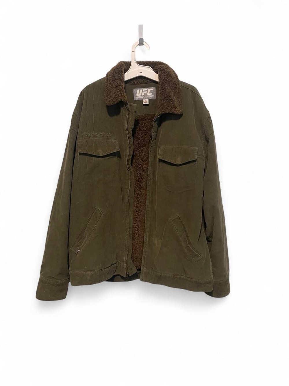 UFC Olive Green Military Field Jacket with Brown Sherpa Collar